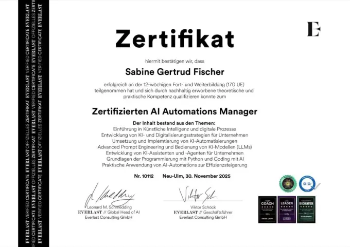Zertifikat Everlast AI Automations Manager
