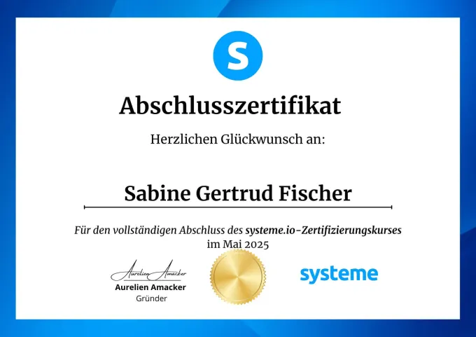 Systeme.io Zertifizierungskurs Abschlusszertifikat